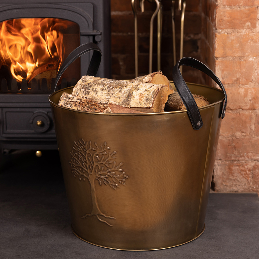 Charles Bentley Snug Mulberry Large Antique Gold Leather Handled Log Bucket Image 2