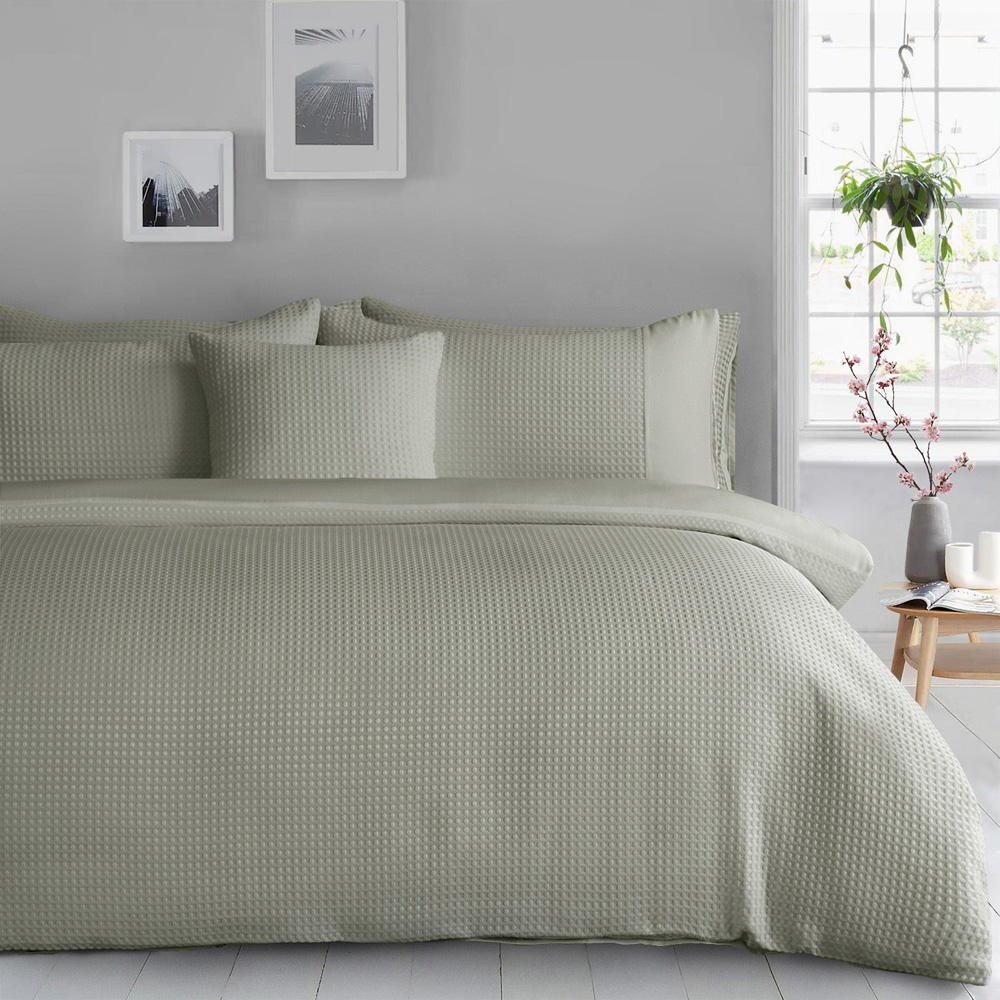 Velosso Waffle Double Sage Weave Duvet Set Image 1