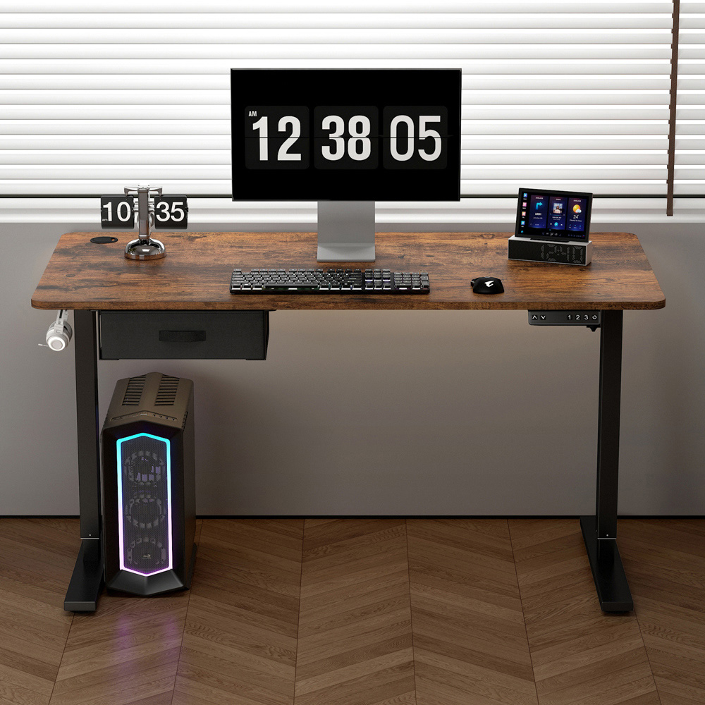 Easton Height Adjustable Electric Computer Desk Brown Image 3