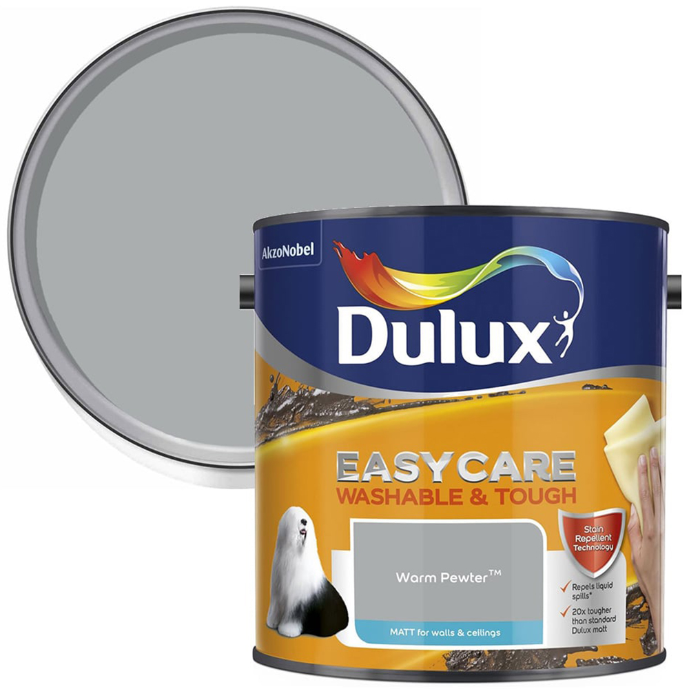 Dulux Easycare Washable & Tough Warm Pewter Matt Emulsion Paint 2.5L Image 1