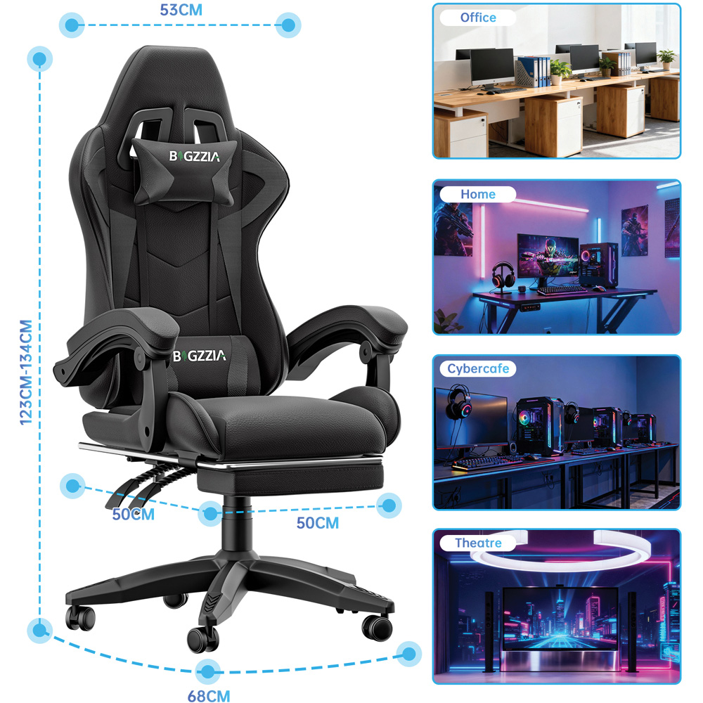 Rattrix Black Height Adjustable Gaming Chair with Footrest and Lumbar Cushion Image 9