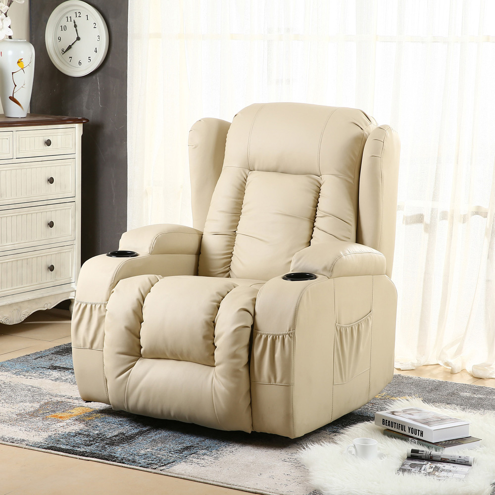 Furniture Online Caesar Cream Bonded Leather Electric Recliner Chair Image 6