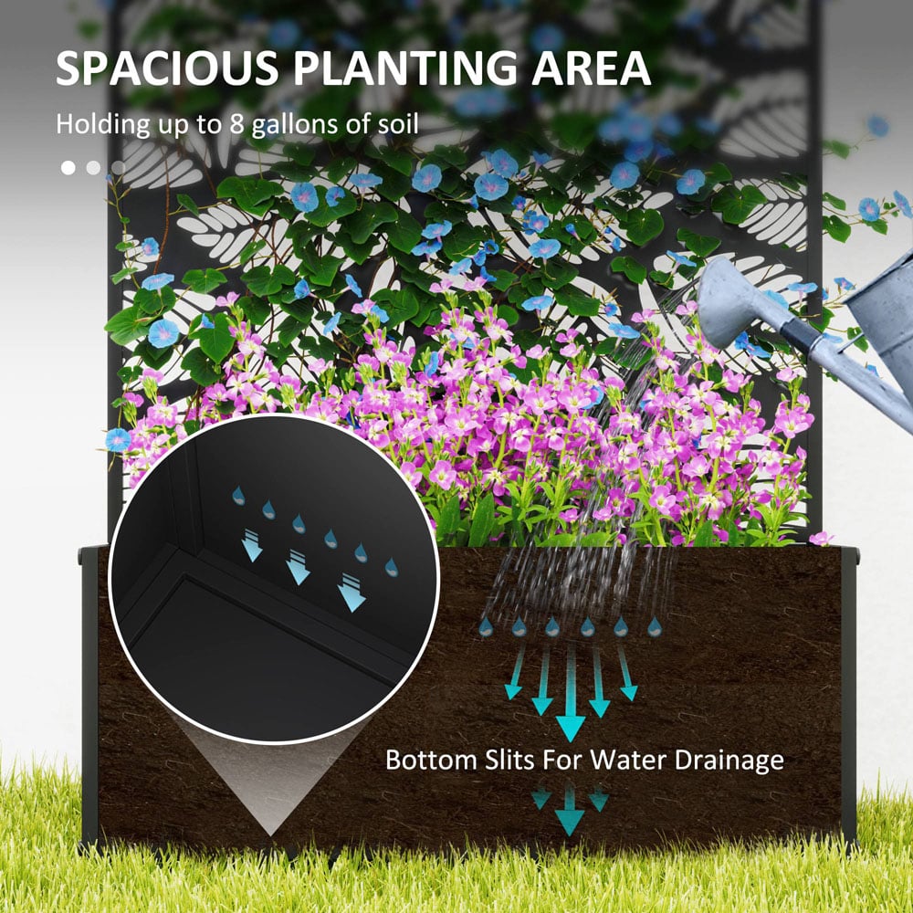 Outsunny Metal Elevated Planter Box Leaf Cut-Out Raised Garden Bed with Trellis 0.7 x 1.9ft Image 4