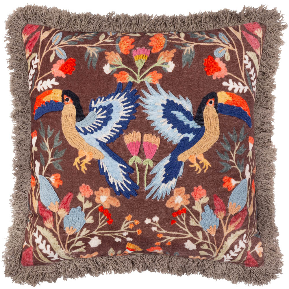 Wylder Tropics Multicolour Mirrored Toucan Embroidered Polyester Filled Cushion 45 x 45cm Image 1
