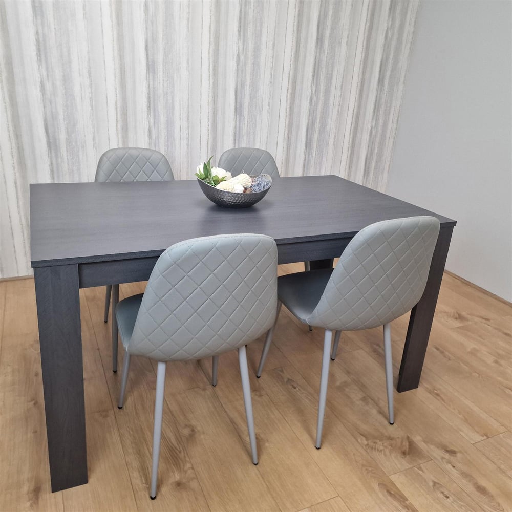 Portland Wood and Leather 4 Seater Dining Set Grey Image 4