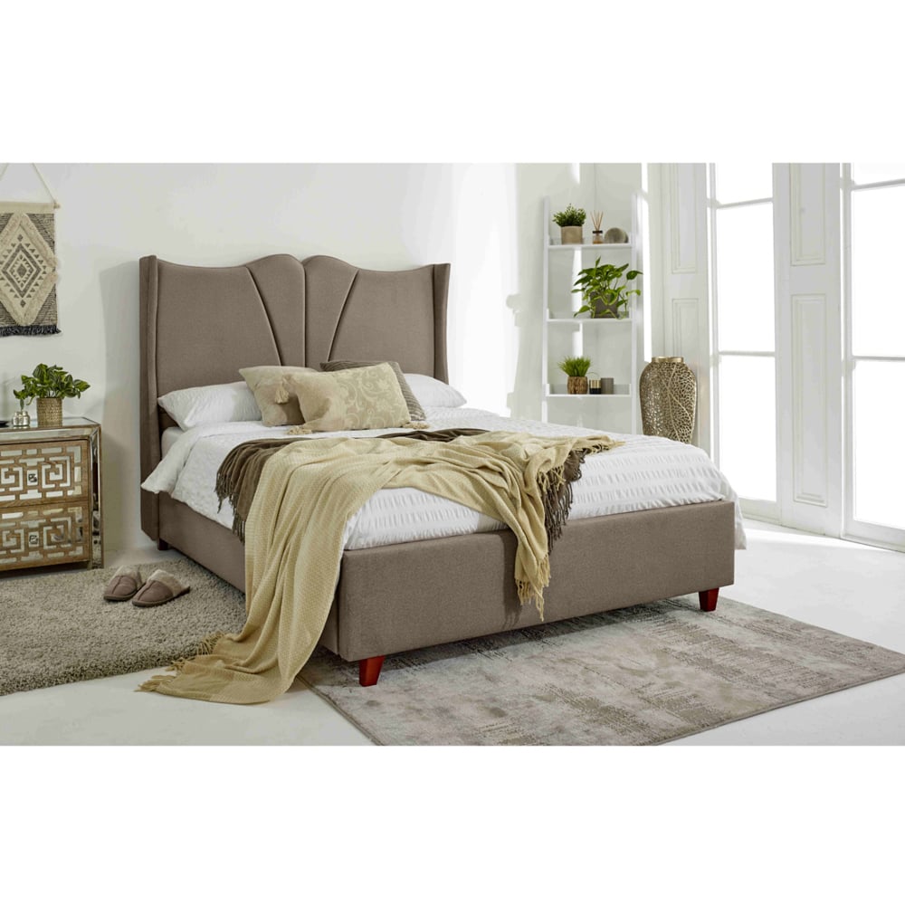 Eleganza Florentine Double Mink Arlington Fabric Bed Frame with Winged Headboard Image 6
