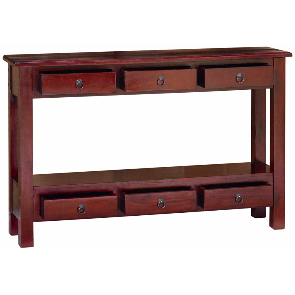 vidaXL 6 Drawer Single Shelf Brown Solid Mahogany Wood Console Table Image 2