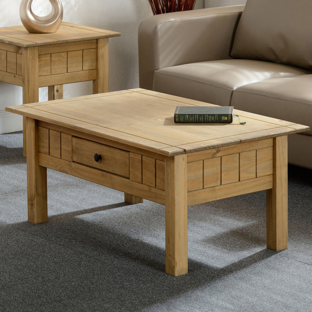 Seconique Panama Single Drawer Natural Wax Coffee Table Image 1