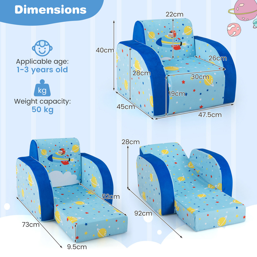 Costway Single Seater Kids Blue Convertible Sofa Bed Image 9