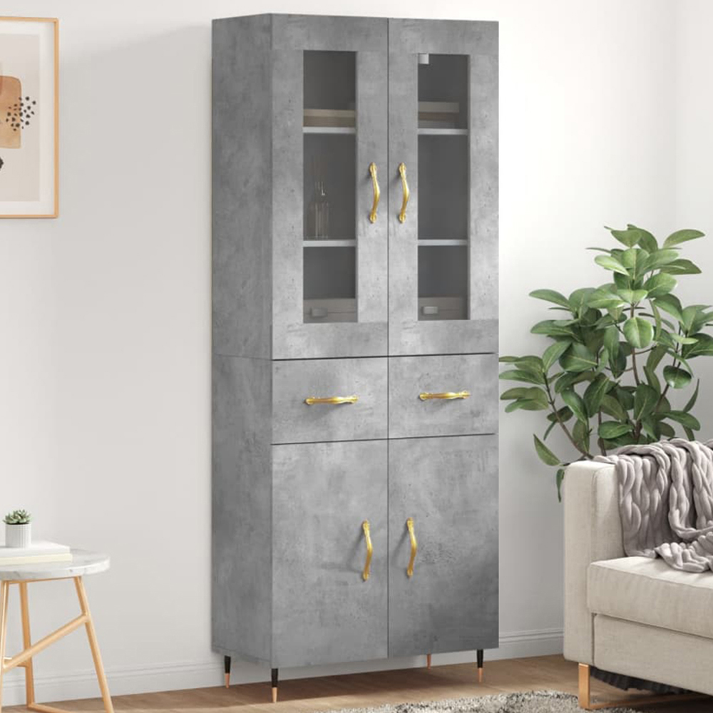 vidaXL 4 Door 2 Drawer Concrete Grey Highboard Image 1