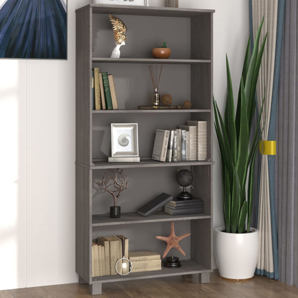 vidaXL Hamar 5 Shelf Light Grey Solid Wood Pine Highboard Image 1