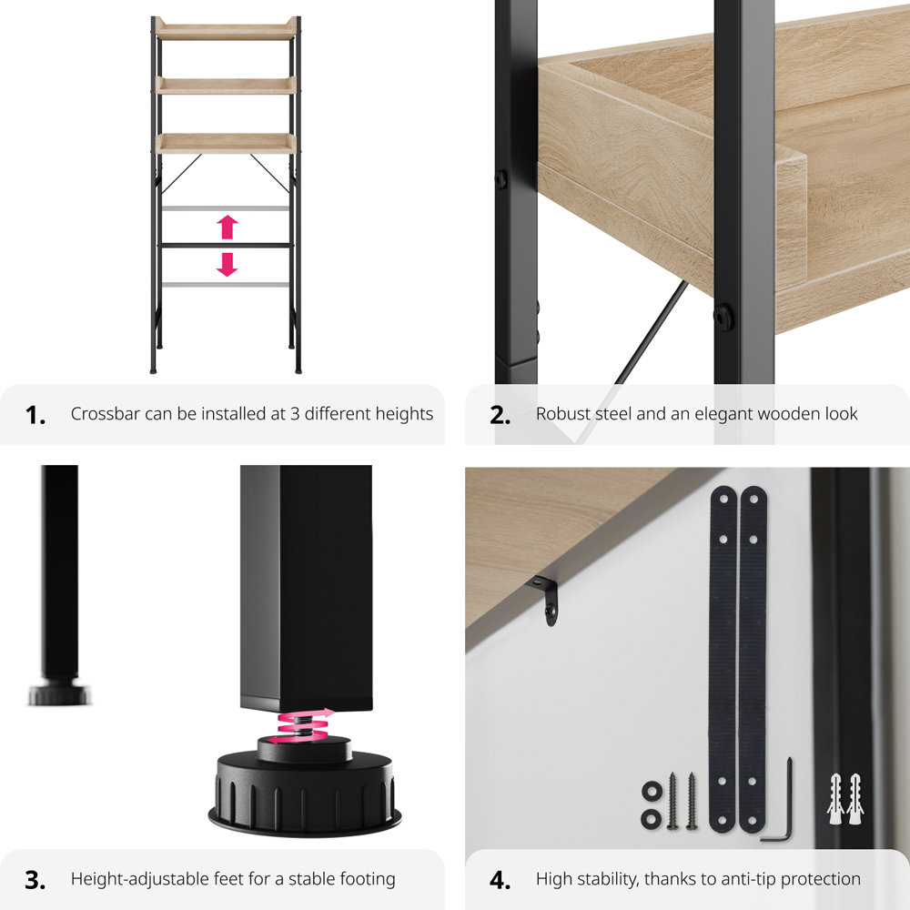 Tectake Seattle 3 Shelf Oak Sonoma Industrial Wood Shower Caddy Image 4