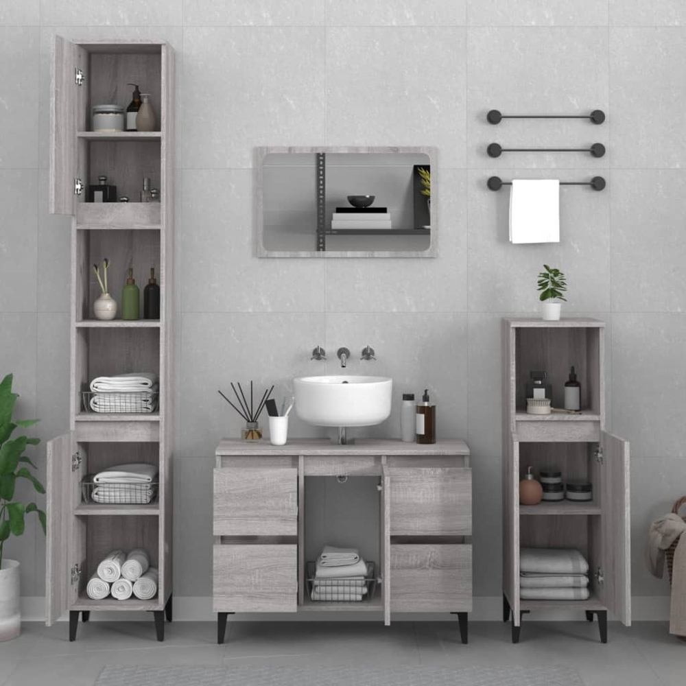 vidaXL Single Door 4 Drawers Grey Sonoma Bathroom Sink Cabinet Image 8