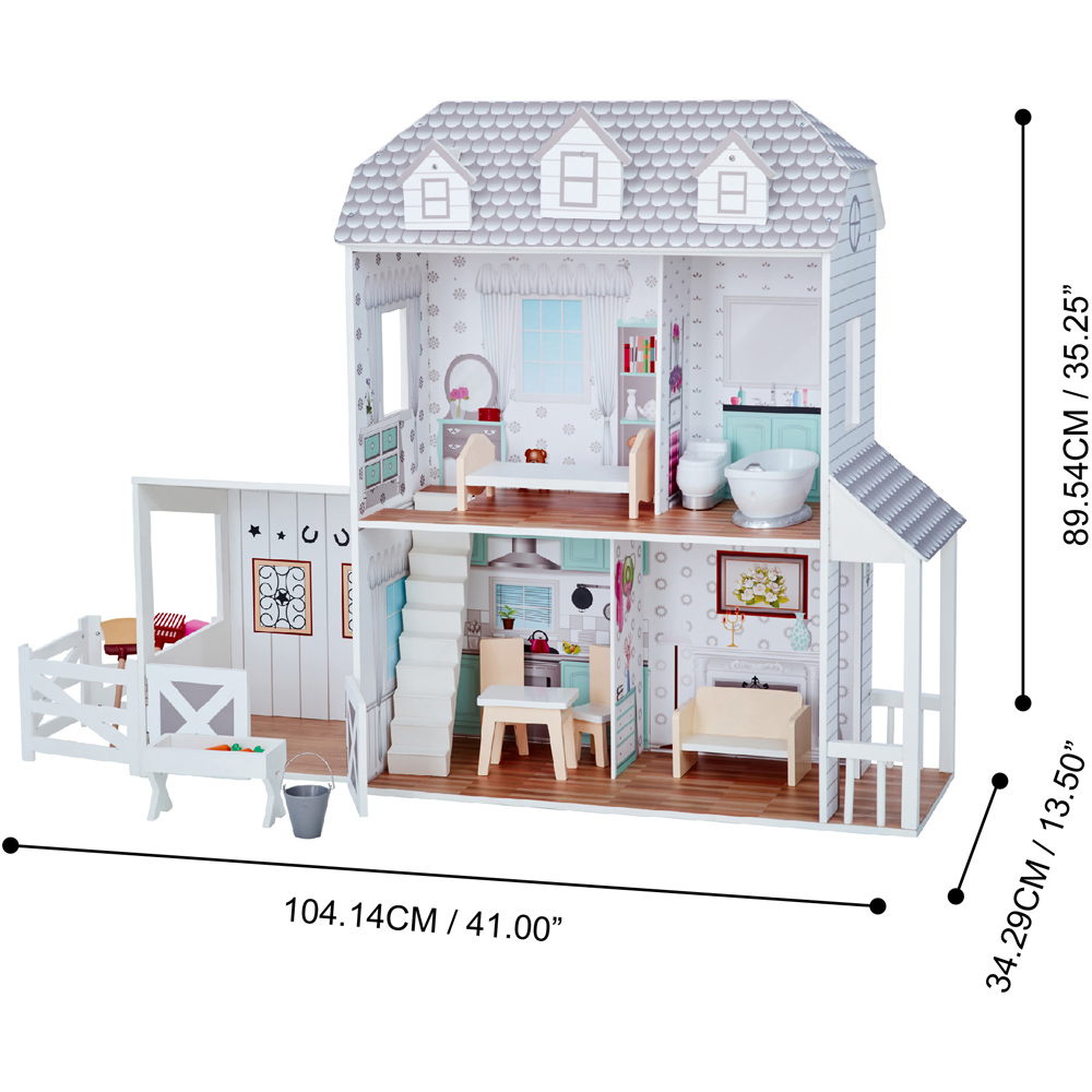 Teamson Kids White and Grey Dreamland Farmhouse 14 Pieces 2 Storey Doll House Play Set Image 8