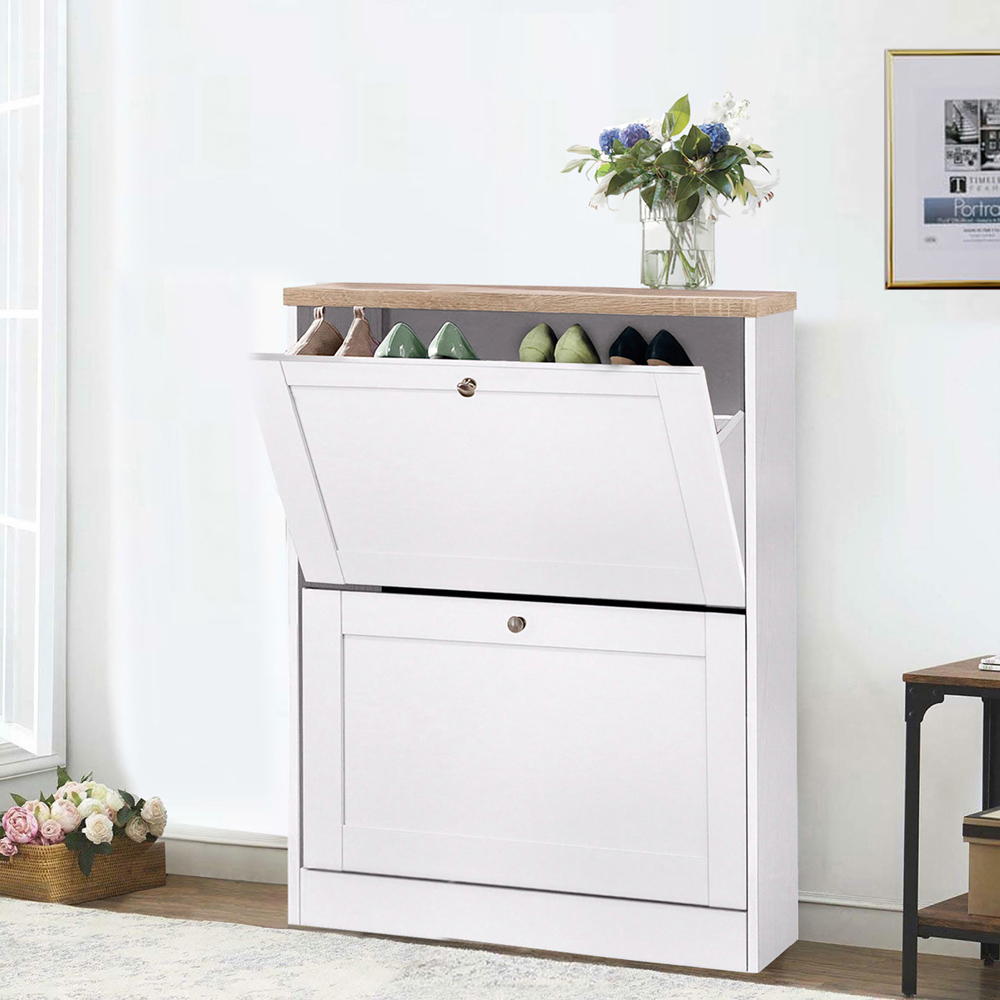 Loft24 HEIDE 2 Flap Door White Sonoma Oak Shoe Chest Image 7