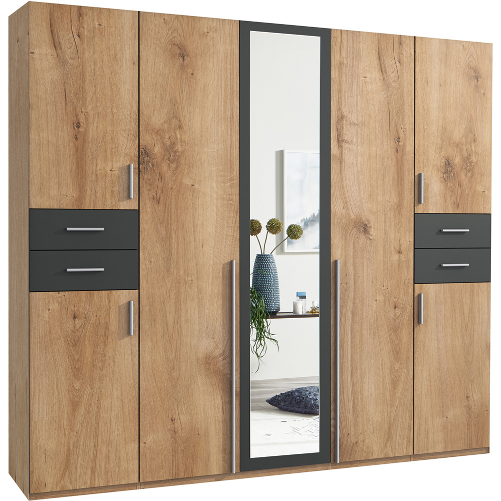 TJ'S New York 6 Door Oak Mirrored Wardrobe Image 2