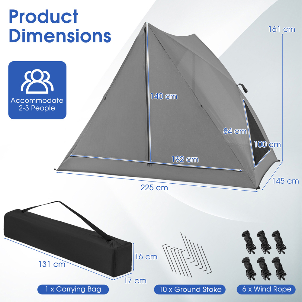 Costway 3 Person Grey Pop Up Camping Tent with Carry Bag and Rainfly Image 9
