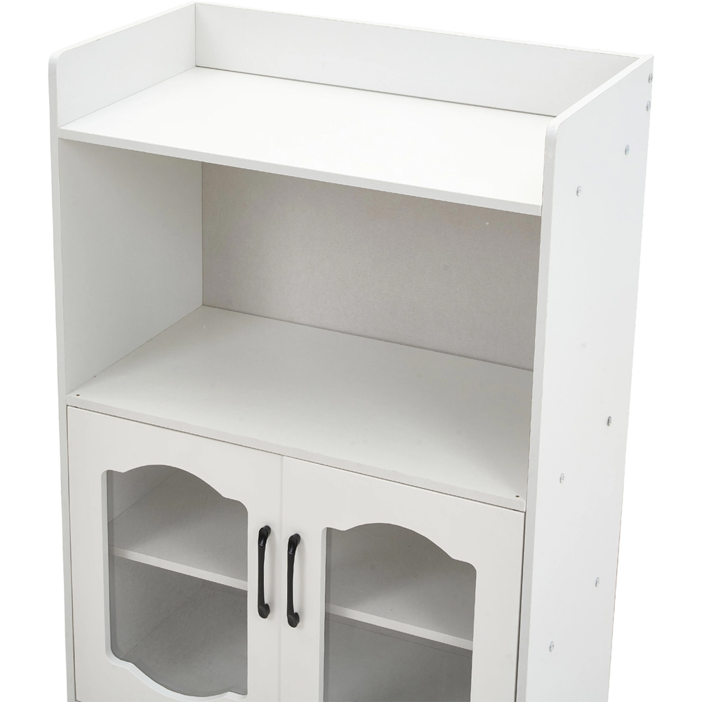 Living and Home 2 Door 2 Shelf White Glass Panel Sideboard Image 5