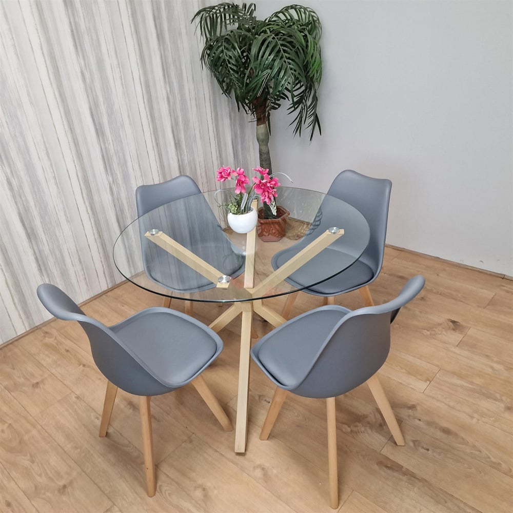 Portland 4 Seater Round Dining Table Set Oak Effect and Grey Image 6