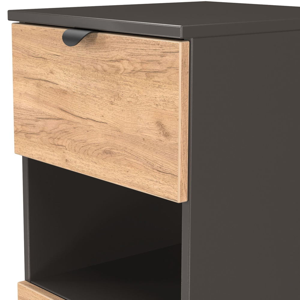 Crowndale Bora 3 Drawer Single Shelf Gold Oak and Graphite Bedside Cabinet Image 6