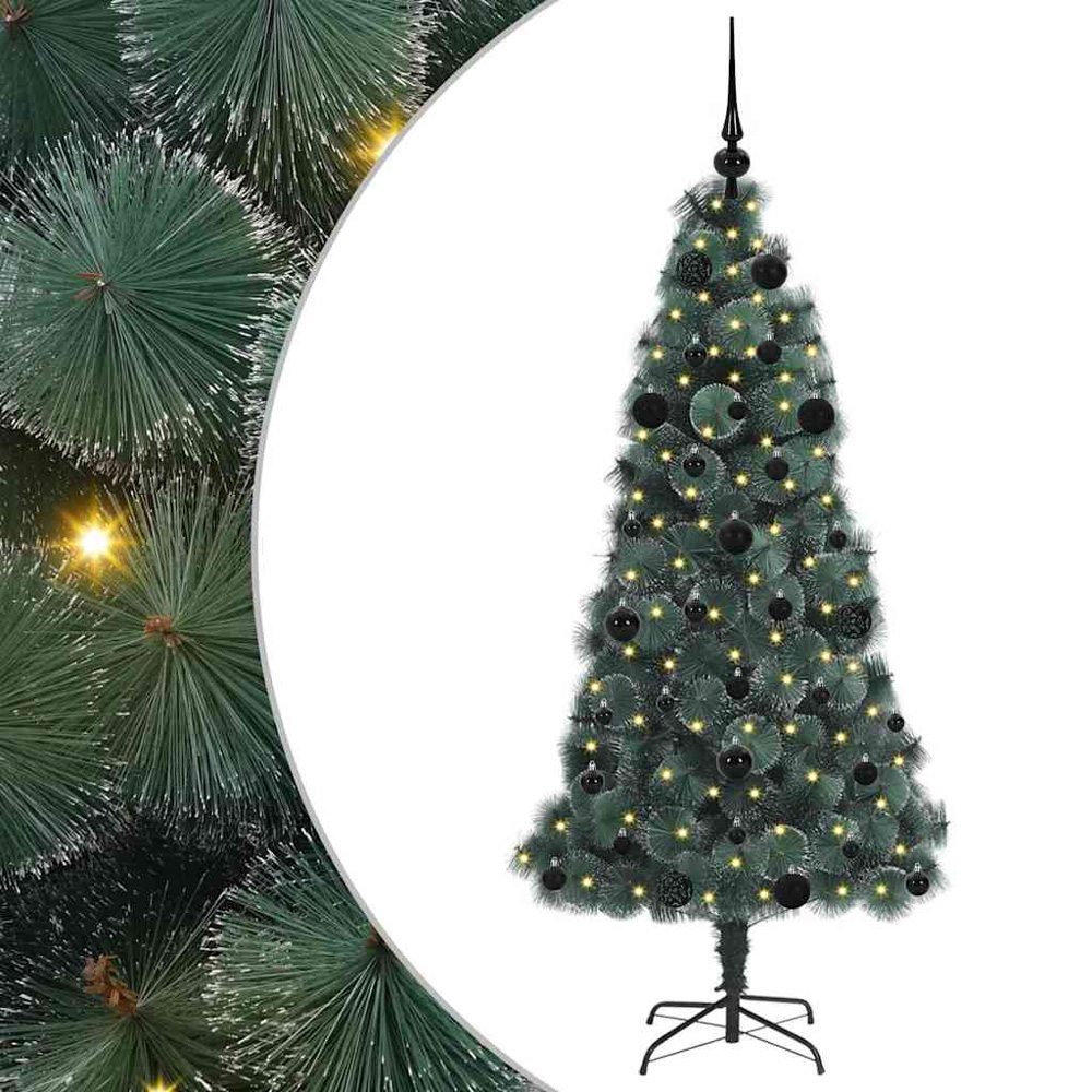 vidaXL Pre-Lit Black Baubles Green Artificial Christmas Tree 5ft Image 2