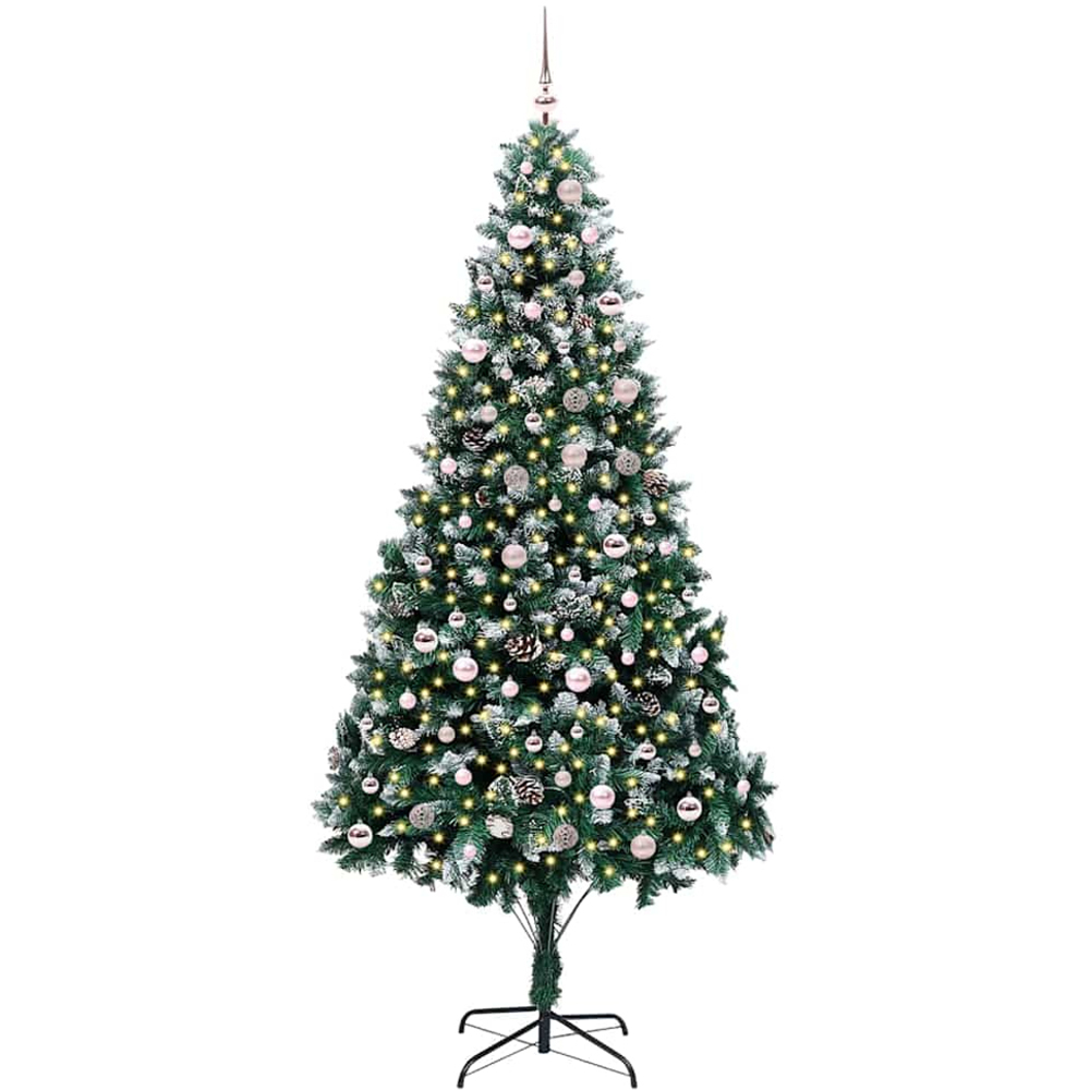 vidaXL Pre-Lit Pink Baubles Green Artificial Christmas Tree 8ft Image 1