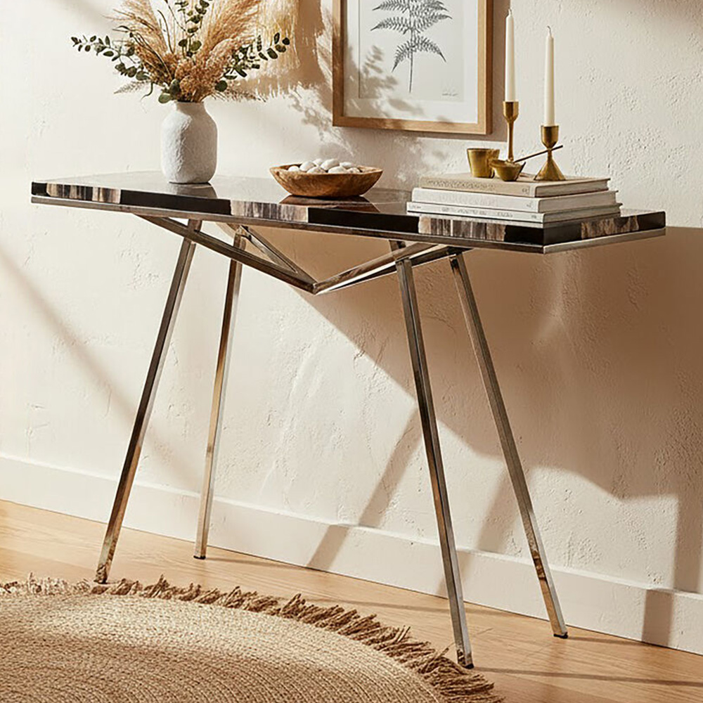 Premier Housewares Relic Black Resin Console Table with Silver Legs Image 1