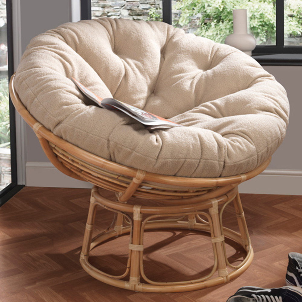 Desser Papasan Rattan Chair with Cream Boucle Latte Cushion Image 1