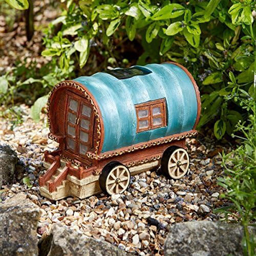 Marco Paul Solar Powered Light Up Colour Changing Gypsy Caravan Garden Ornament Image 2