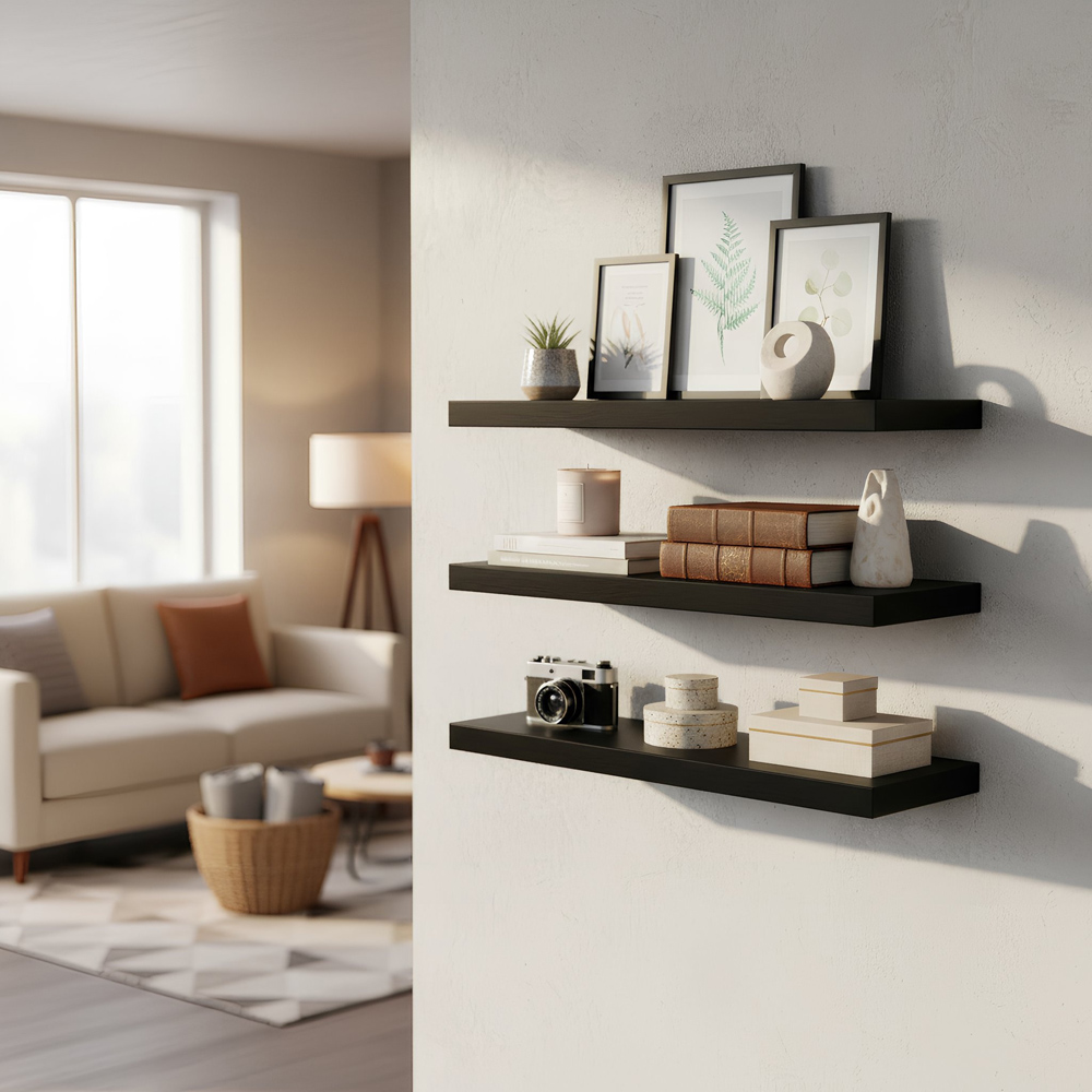 Harbour Housewares 80cm 6 Pack Black Floating Shelf Image 4
