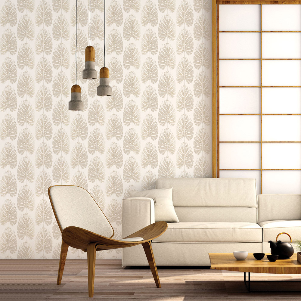 Galerie Evergreen Leaf Beige Wallpaper Image 2