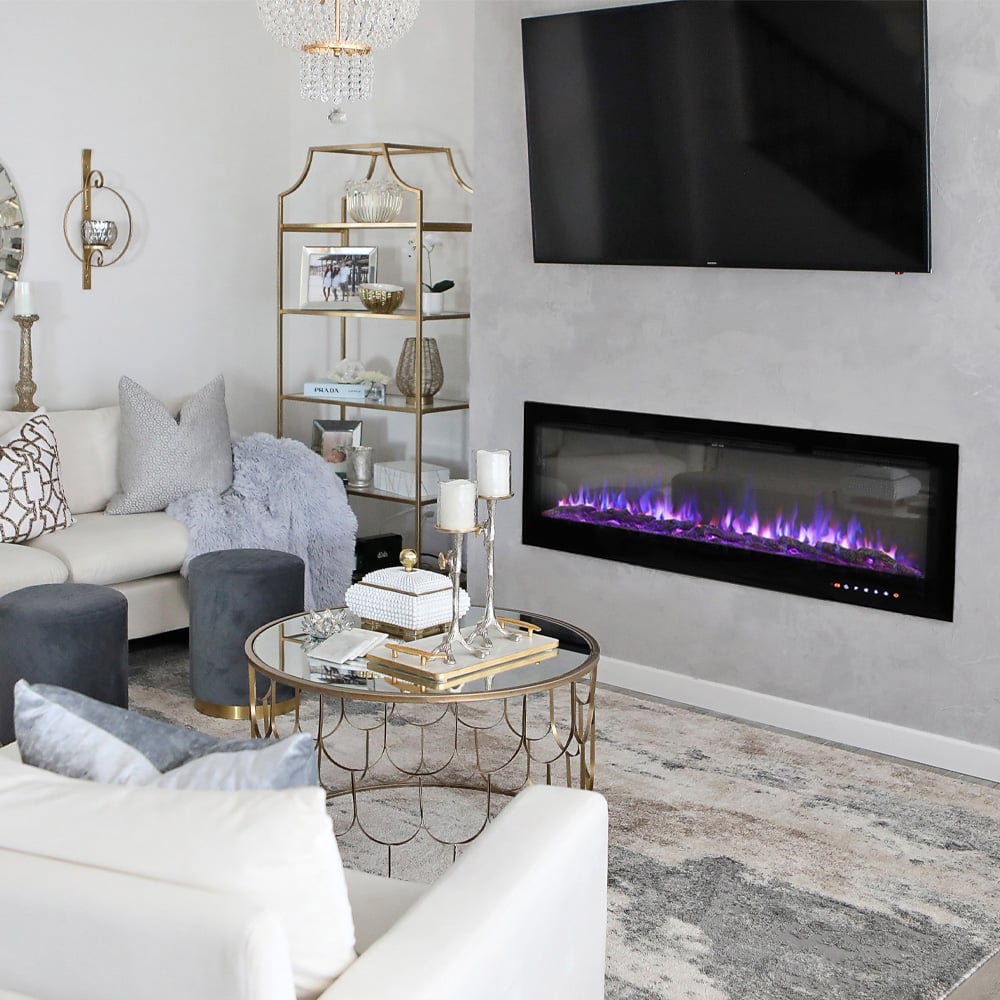 Living and Home 9 Flame Colour Wall Mounted Insert Recessed Electric Fireplace with Remote 70 inch Image 6