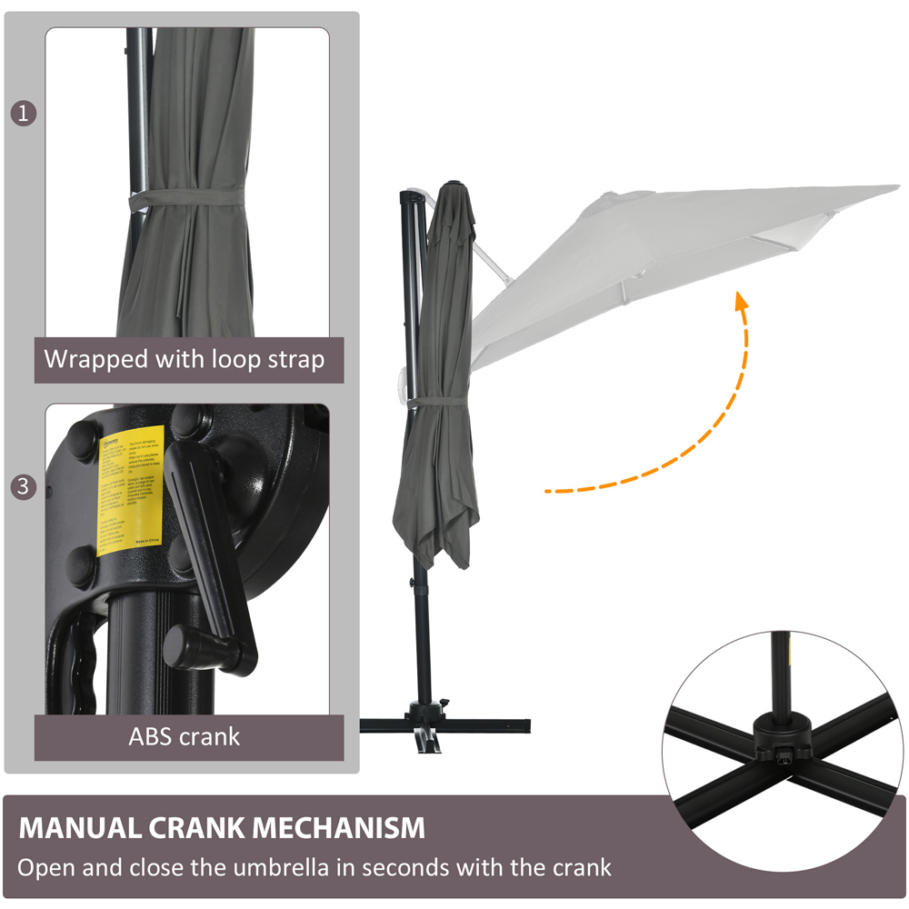 Outsunny Grey Crank Handle Cantilever Parasol with Cross Base 2.5 x 2.5m Image 6