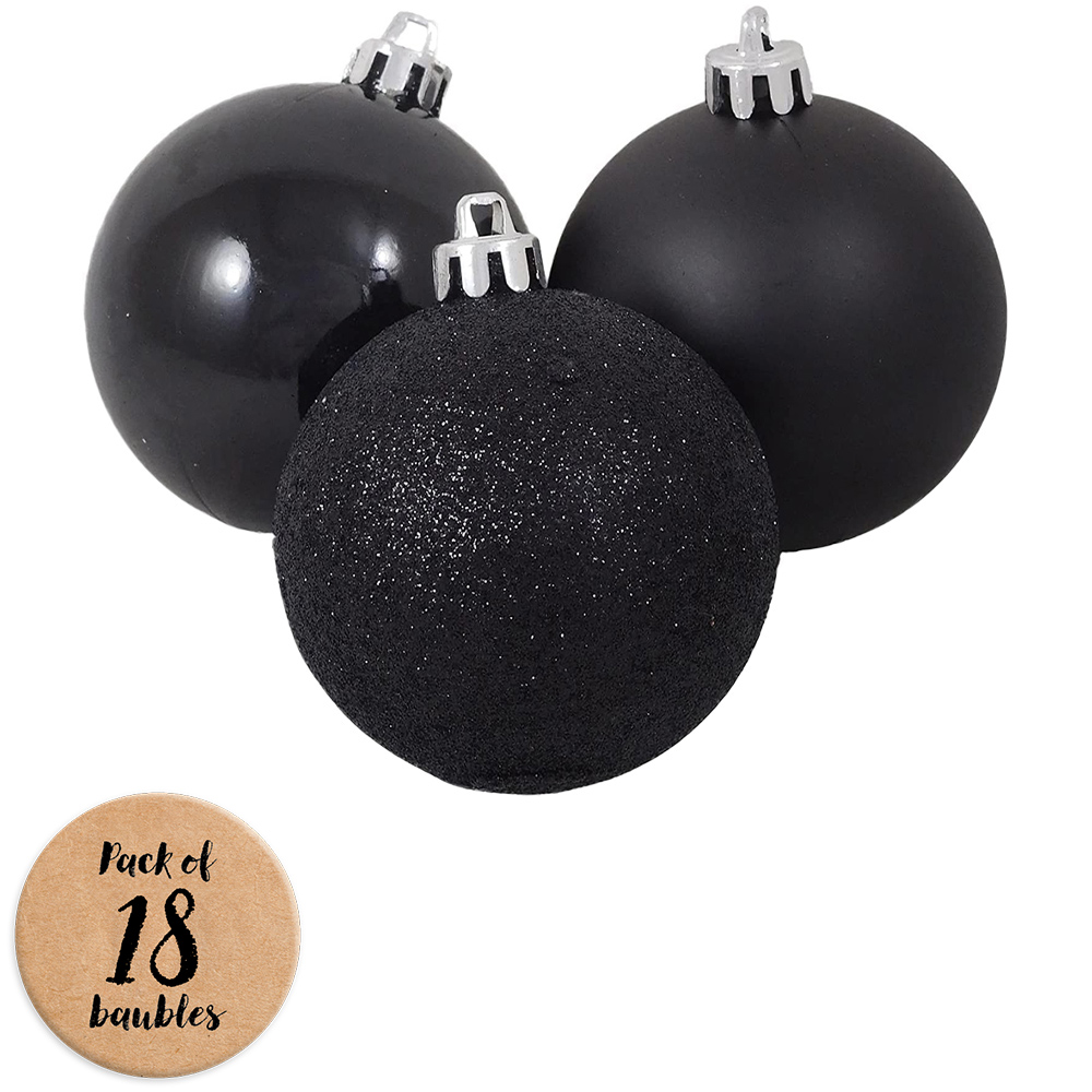 Shatchi Black Shatterproof Christmas Bauble 18 Pack Image 1