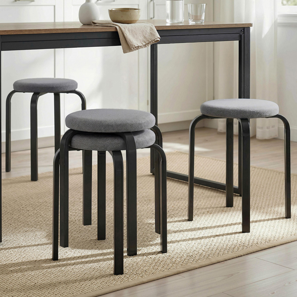HOMCOM Dark Grey Stackable Cushioned Stool Set of 4 Image 1