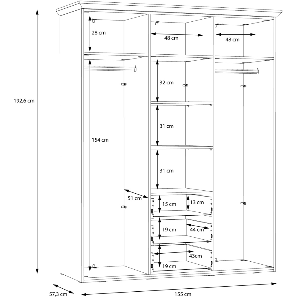 Florence Illopa 3 Door 3 Drawer Nelson and Snowy Oak Wardrobe Image 9
