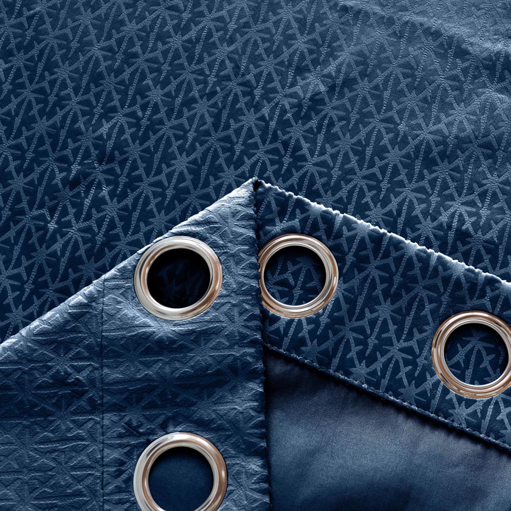 Alan Symonds Temple Navy Velvet Blackout Ring Top Eyelet Curtains 168 x 229cm Image 3