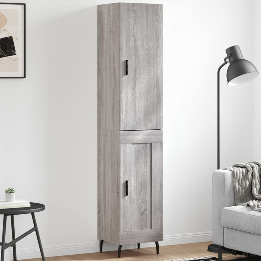 vidaXL 2 Door Grey Sonoma Tall Highboard with Black Handle Image 1