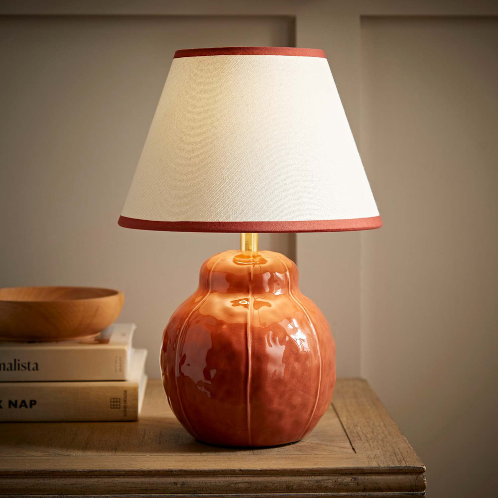 ValueLights Gourdette Tapered Trim Shade Burnt Orange Glazed Table Lamp with Bulb Image 6