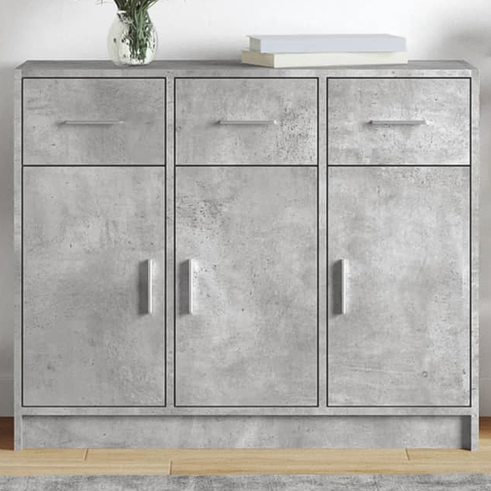 vidaXL 3 Door 3 Drawer Concrete Grey Sideboard Image 1