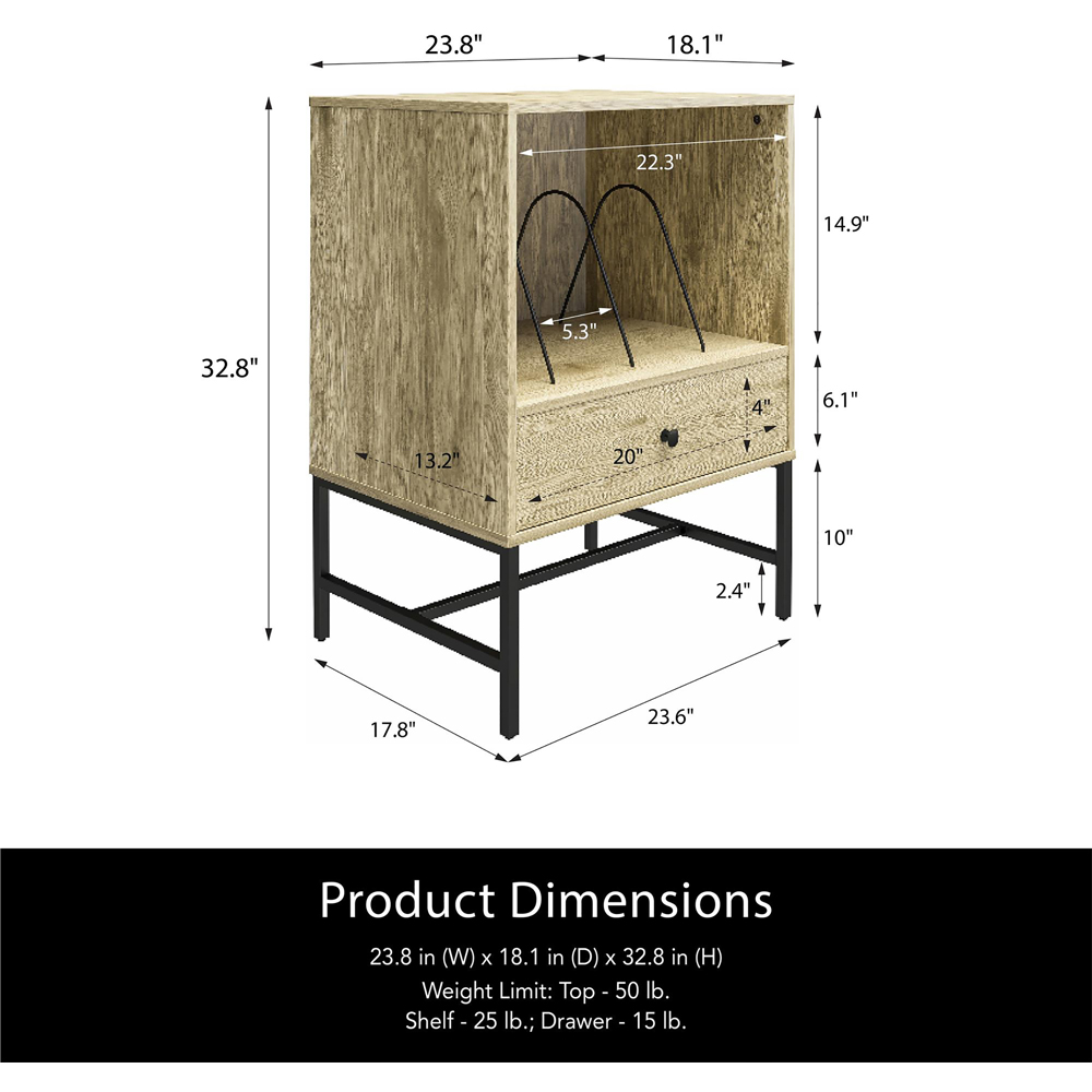 Dorel Tamlin Single Drawer Oak Record Stand Image 9