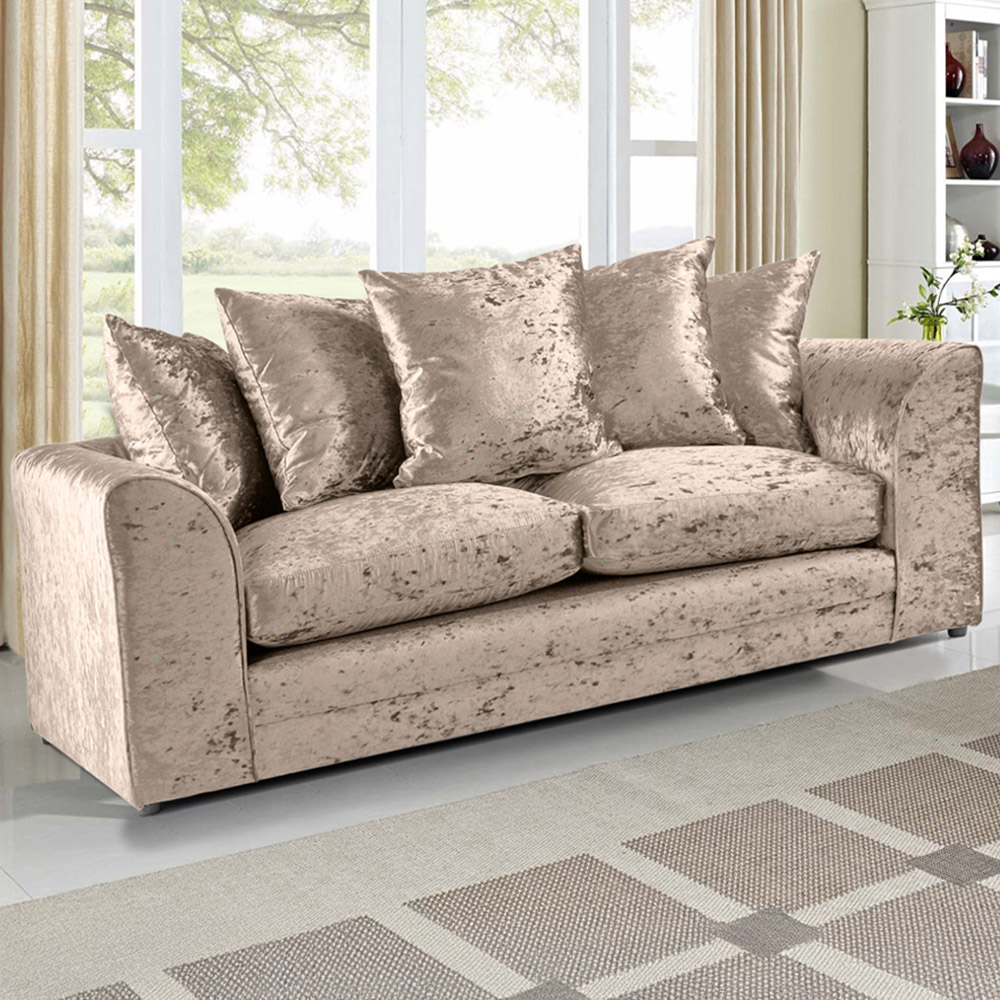 Portland Mirana Modern 3 Seater Mink Crush Velvet Sofa Image 1