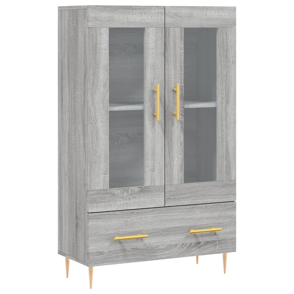 vidaXL 2 Glass Door Single Drawer Grey Sonoma Highboard Image 2