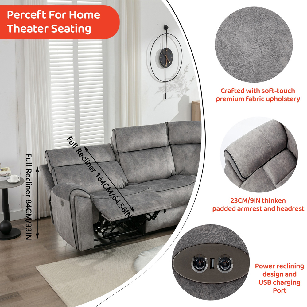 Furniture One 4 Seater Light Grey Power Corner Recliner Sofa Set Image 3