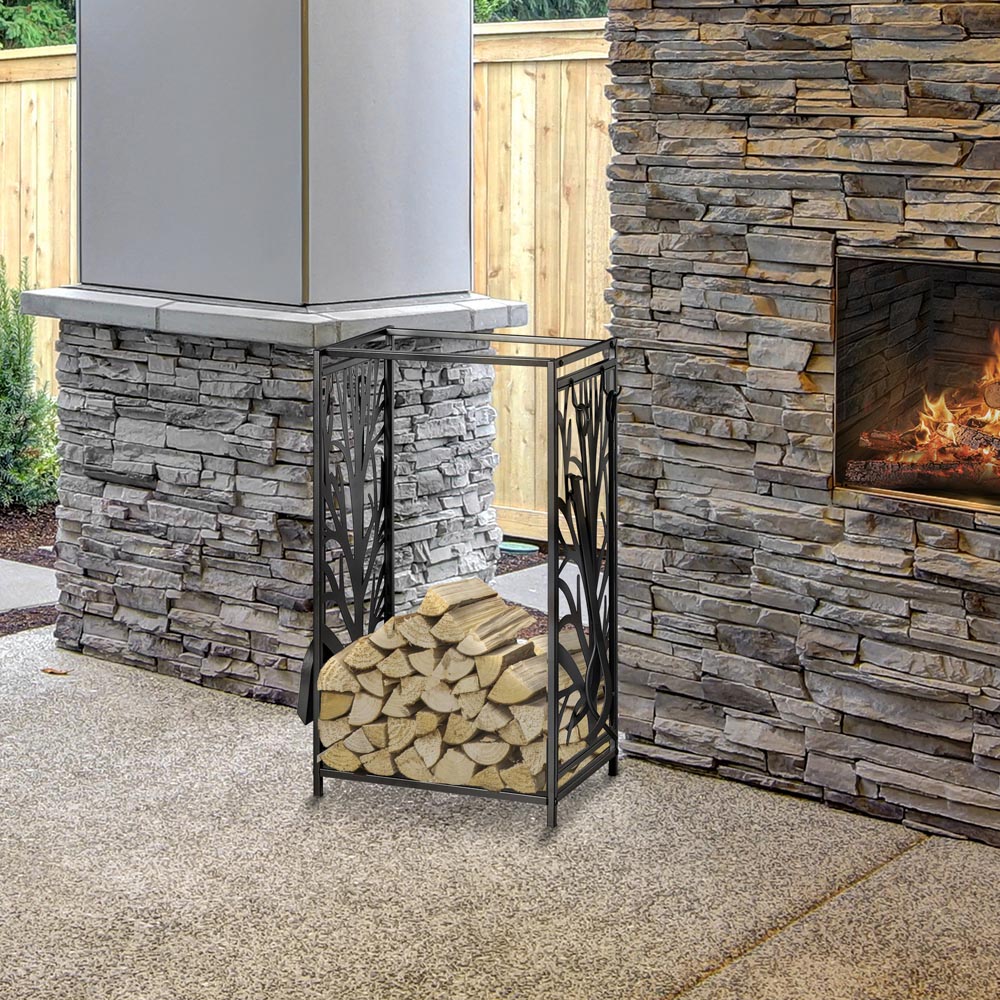 Outsunny Black Firewood Wood Log Rack with Tools Image 2