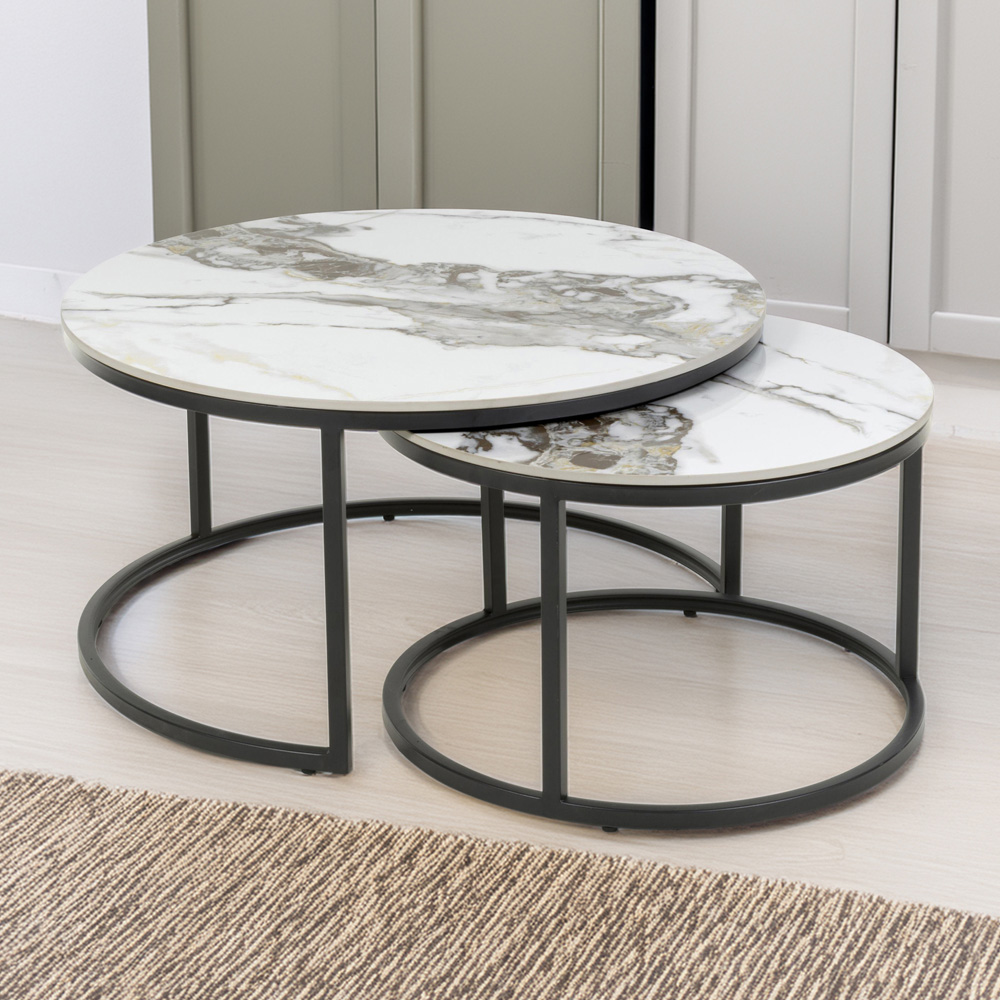 Delta Reflective White Round Nest of Tables Set of 2 Image 1