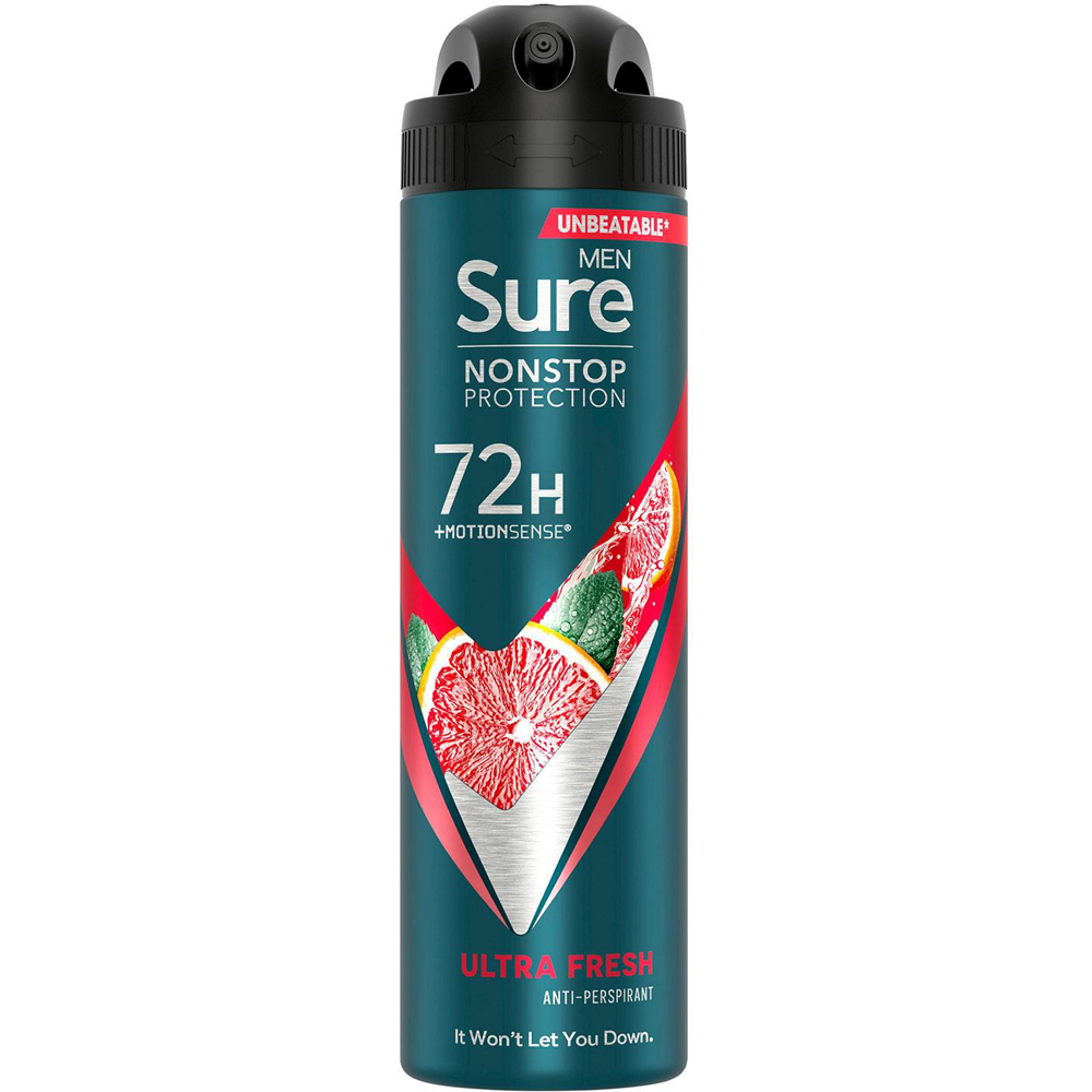 Sure Men 72H Non-Stop Protection Anti-Perspirant Ultra Fresh Deodorant 150ml 12 Pack Image 2