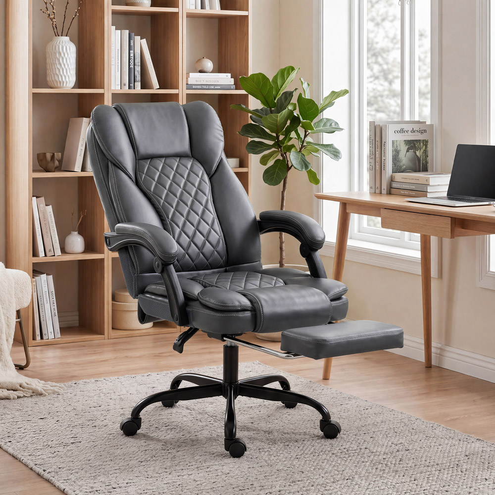 HOMCOM Grey High Back Home Office Recliner Chair Image 2
