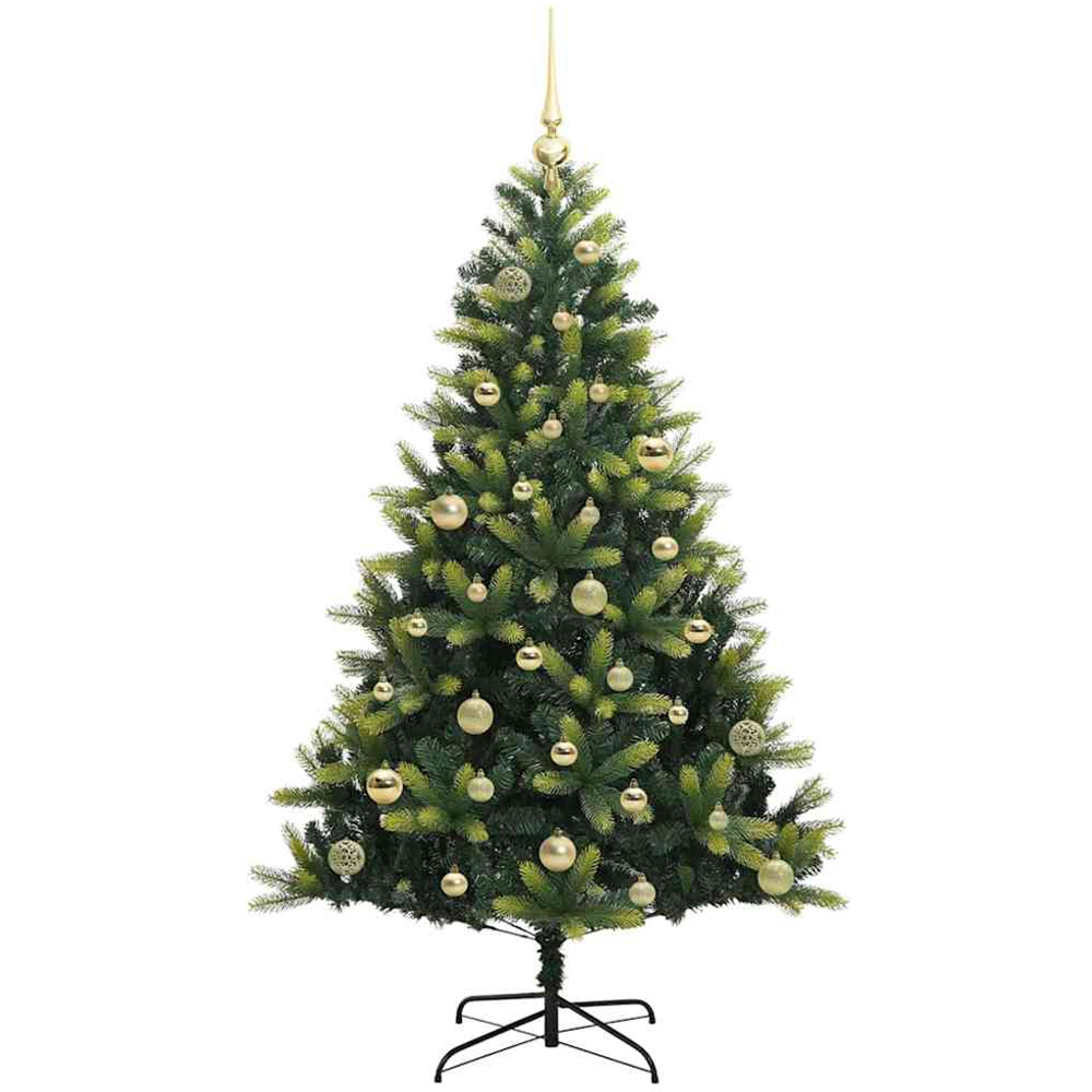 vidaXL Pre-Lit Gold Baubles Green Artificial Hinged Christmas Tree 5ft Image 4