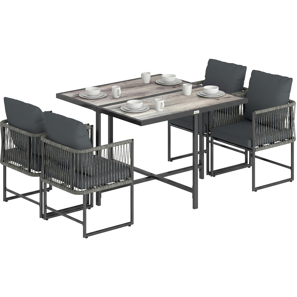 Outsunny 4 Seater Rattan Wood Effect Tabletop Garden Dining Set Black Image 2